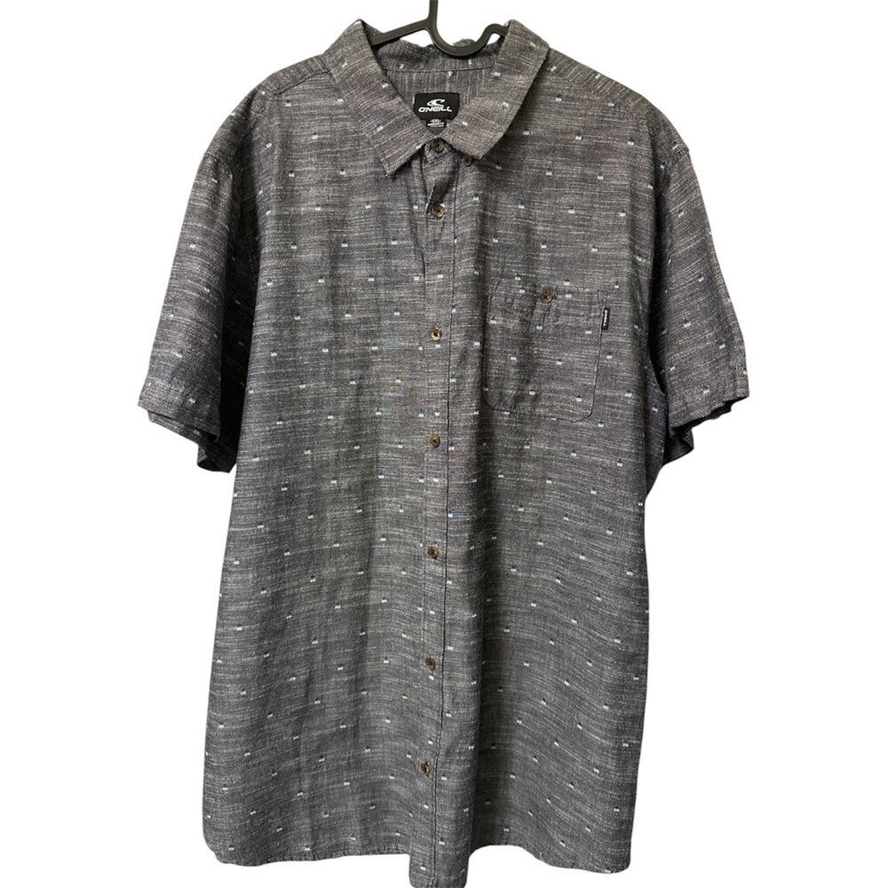 O’Neill Mens XXL Modern Fit Gray Short Sleeve Button Front Shirt Geometric Print